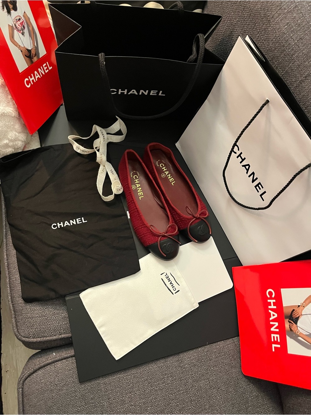 Chanel Tweed Ballet Flats - Size 37C (With Full Packaging & Gifts)